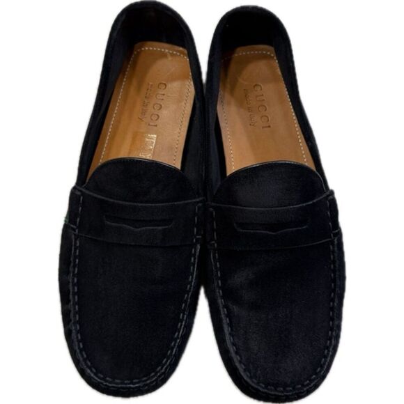 Gucci Black Suede Web Stripe Penny Loafers – Style 566294 - Picture 4 of 7
